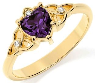 Diamond Alexandrite Gold Claddagh Celtic Trinity Knot Ring