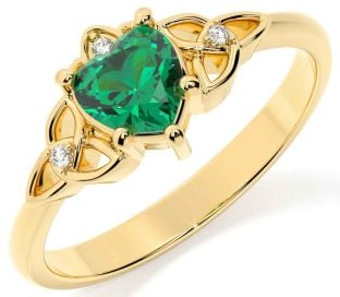 Diamant Smaragd Gold Claddagh keltisch Dreieinigkeit Knoten Ring