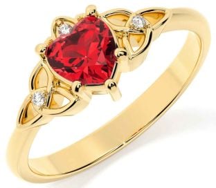 Diamond Ruby Gold Claddagh Celtic Trinity Knot Ring