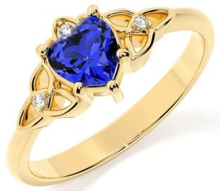 Diamond Sapphire Gold Claddagh Celtic Trinity Knot Ring