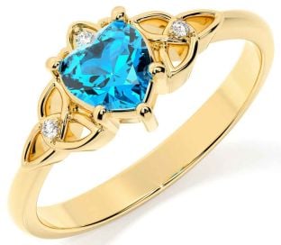 Diamond Topaz Gold Claddagh Celtic Trinity Knot Ring