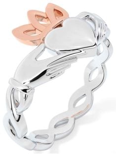 Rose Gold Silver Celtic Claddagh Ring