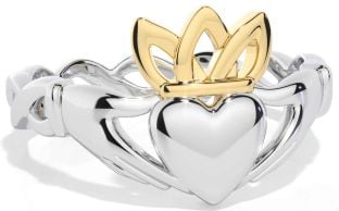 White Yellow Gold Celtic Claddagh Ring