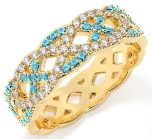 Diamond Aquamarine Gold Silver Infinity Ring