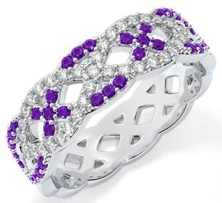 Diamond Amethyst Silver Infinity Ring