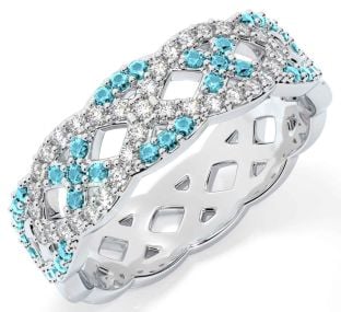 Diamond Aquamarine Silver Infinity Ring