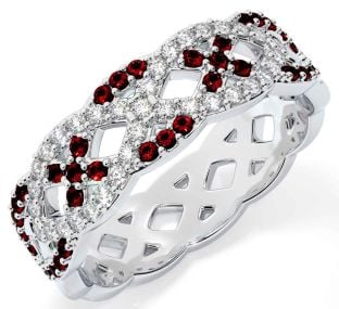 Diamond Garnet Silver Infinity Ring