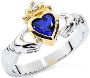 Diamond Sapphire Gold Silver Claddagh Ring