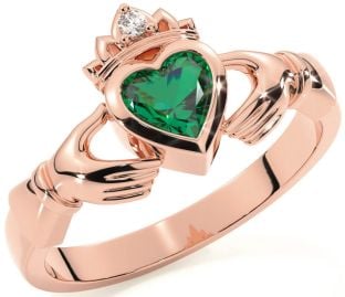 Diamond Emerald Rose Gold Silver Claddagh Ring