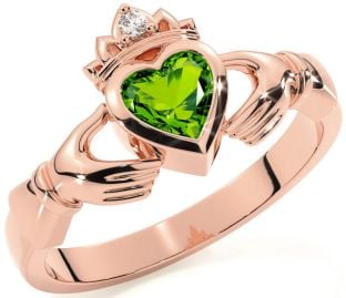 Diamond Peridot Rose Gold Silver Claddagh Ring