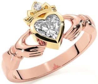 Diamond Rose Yellow Gold & Silver Claddagh Ring