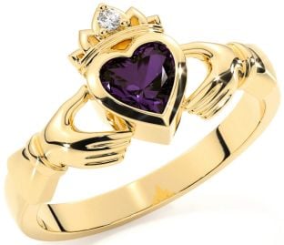 Diamond Alexandrite Gold Silver Claddagh Ring