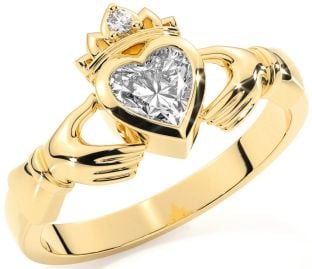 Diamond Gold Silver Claddagh Ring