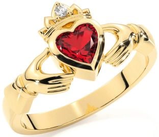 Diamond Ruby Gold Silver Claddagh Ring