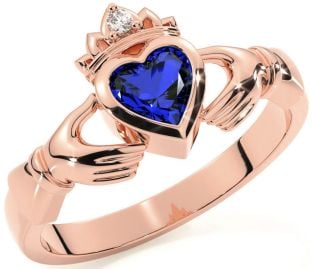 Diamond Sapphire Rose Gold Claddagh Ring