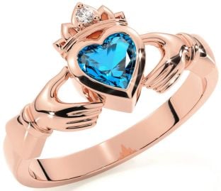 Diamond Topaz Rose Gold Claddagh Ring