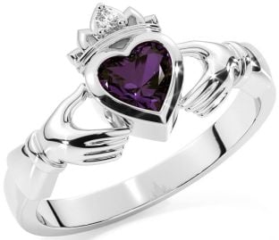 Diamond Alexandrite Silver Claddagh Ring