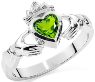 Diamond Peridot Silver Claddagh Ring