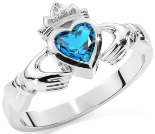 Diamond Topaz Silver Claddagh Ring