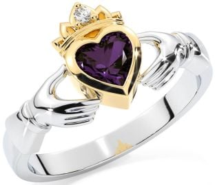 Diamant Alexandrit Guld Silver Claddagh Ringa