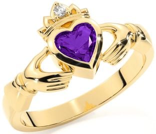 Diamant Amethist Goud Claddagh Ring