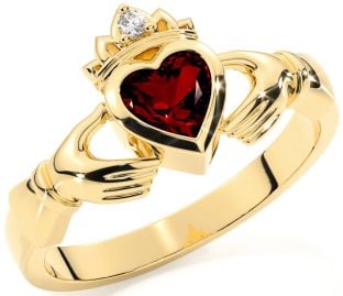 Diamond Garnet Gold Claddagh Ring