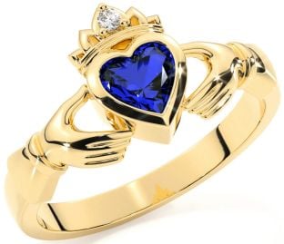 Diamond Sapphire Gold Claddagh Ring