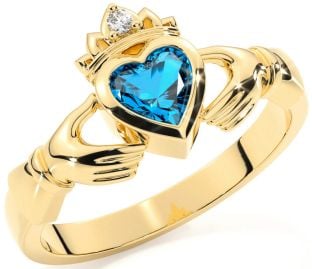 Diamante Topázio Ouro Claddagh Anel