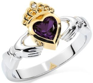 Diamond Alexandrite Gold Silver Claddagh Ring