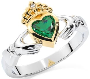 Diamond Emerald Gold Silver Claddagh Ring