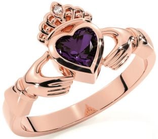 Diamond Alexandrite Rose Gold Silver Claddagh Ring