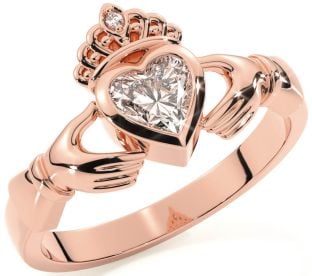 Diamond Rose Gold Silver Claddagh Ring