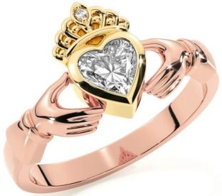 Diamond Rose Yellow Gold & Silver Claddagh Ring