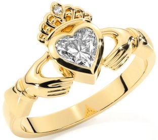 Diamond Gold Silver Claddagh Ring