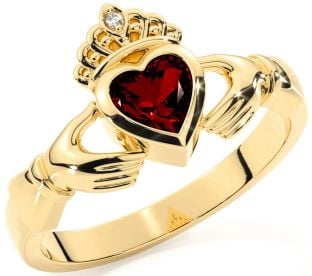 Diamond Garnet Gold Silver Claddagh Ring