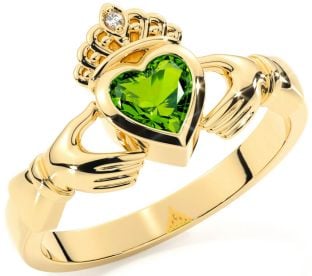 Diamond Peridot Gold Silver Claddagh Ring