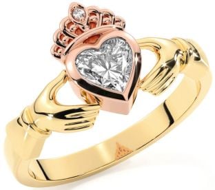 Diamond Rose Yellow Gold & Silver Claddagh Ring