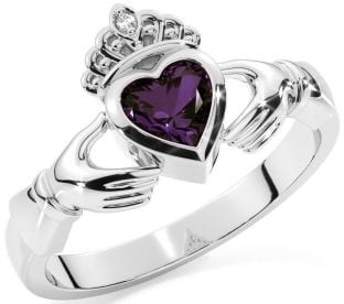 Diamond Alexandrite Silver Claddagh Ring