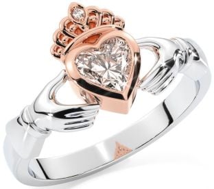 Diamond Rose Gold Silver Claddagh Ring