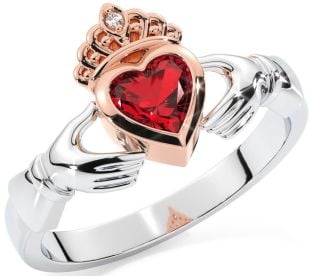 Diamant Rubin Rose Gull Sølv Claddagh Ringe