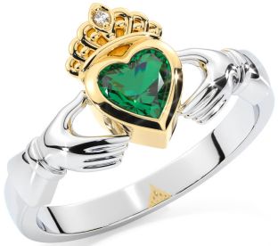 Diamant Smaragd Goud Zilver Claddagh Ring