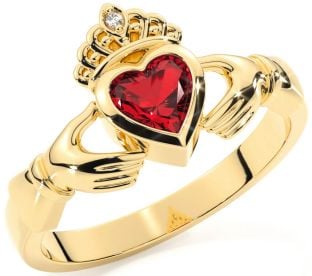 Diamante Rubí Oro Claddagh Anillo