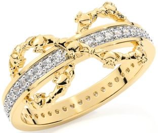 Diamond Gold Silver Infinity Claddagh Ring