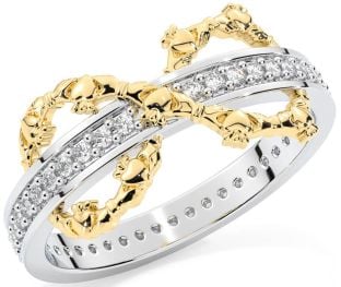 Diamond White Yellow Gold Infinity Claddagh Ring