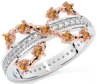 Citrine Rose Gold Silver Infinity Claddagh Ring