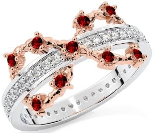 Garnet Rose Gold Silver Infinity Claddagh Ring