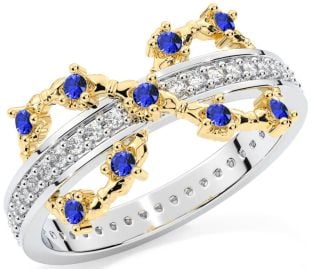 Sapphire Gold Silver Infinity Claddagh Ring