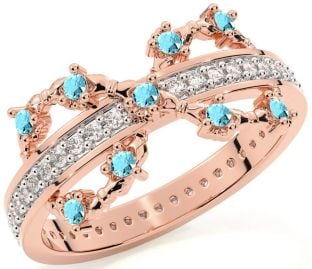 Aquamarine Rose Gold Silver Infinity Claddagh Ring