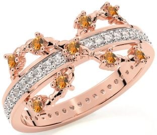 Citrine Rose Gold Silver Infinity Claddagh Ring