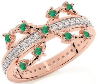 Emerald Rose Gold Silver Infinity Claddagh Ring